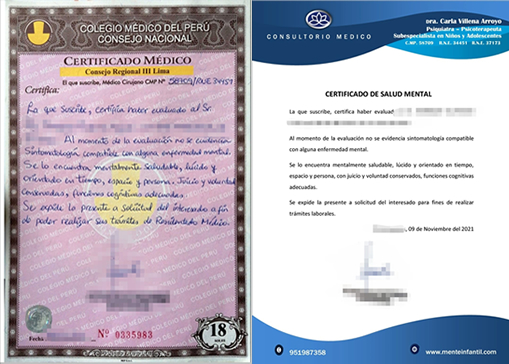 Certificado de Salud Mental